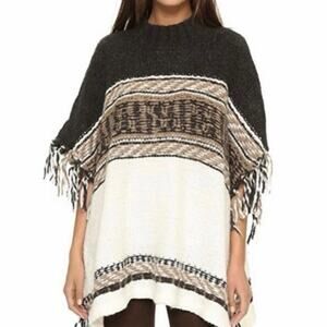Free People M/L Labyrinth Wool and Angora-Blend Poncho